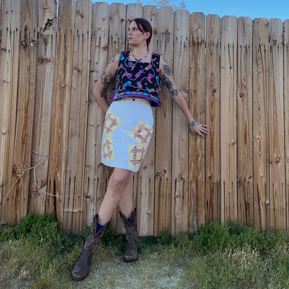 Vintage upcycle patchwork white midi skirt - Picture 10 of 11